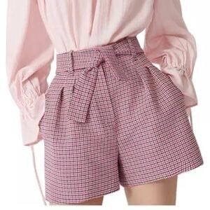 NWT MAJE IDA Houndstooth Shorts Fuchsia Boho Summer Cotton Blend FR 38 | US 6 M